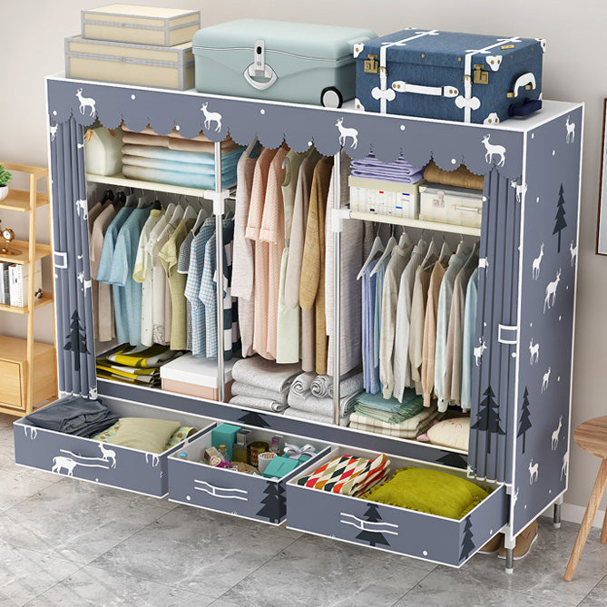 Steel Frame Wardrobe Cabinet Modern Style Wardrobe Armoire with Drawer