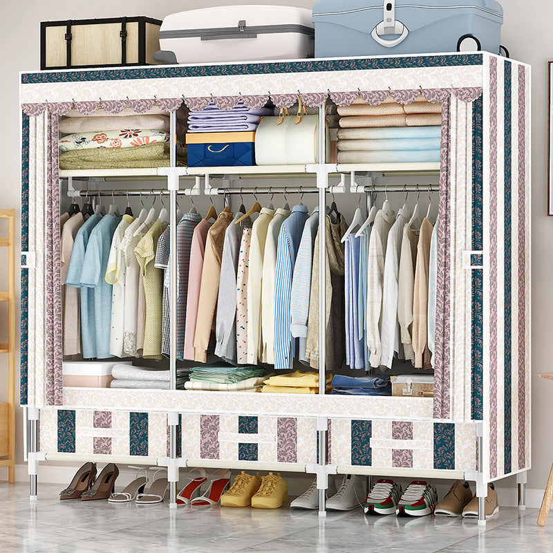 Steel Frame Wardrobe Cabinet Modern Style Wardrobe Armoire with Drawer