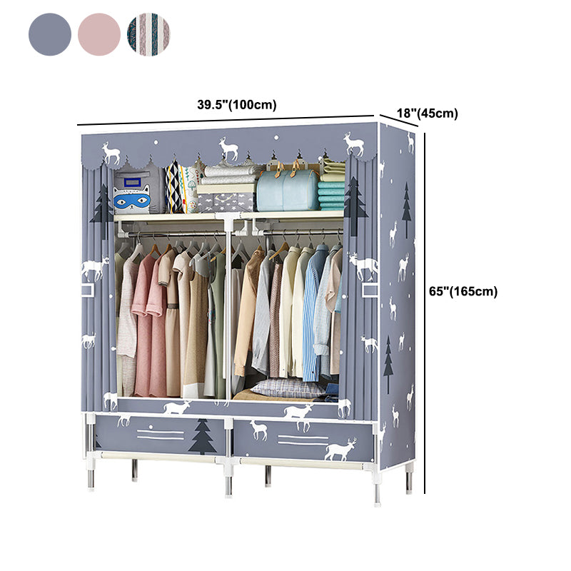 Steel Frame Wardrobe Cabinet Modern Style Wardrobe Armoire with Drawer