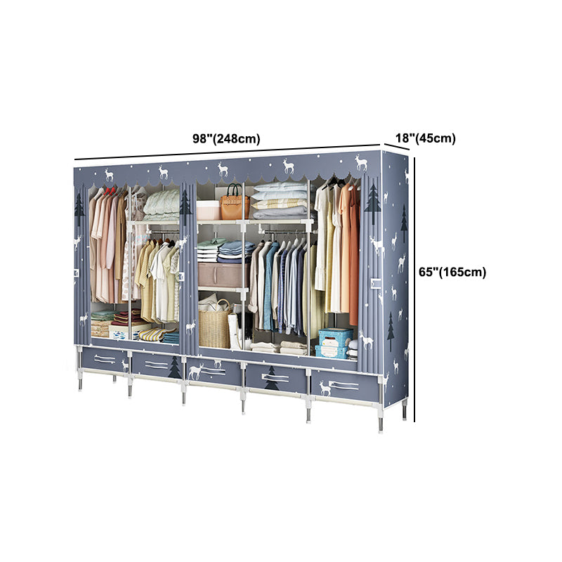 Steel Frame Wardrobe Cabinet Modern Style Wardrobe Armoire with Drawer