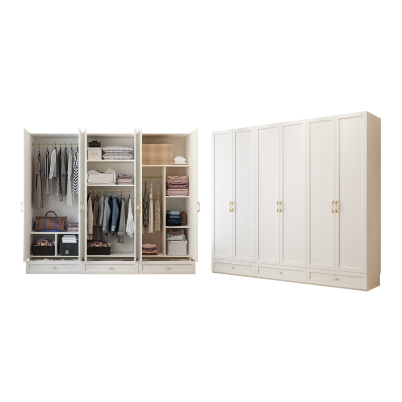 White Wardrobe Closet Engineered Wood Wardrobe Armoire with Drawer