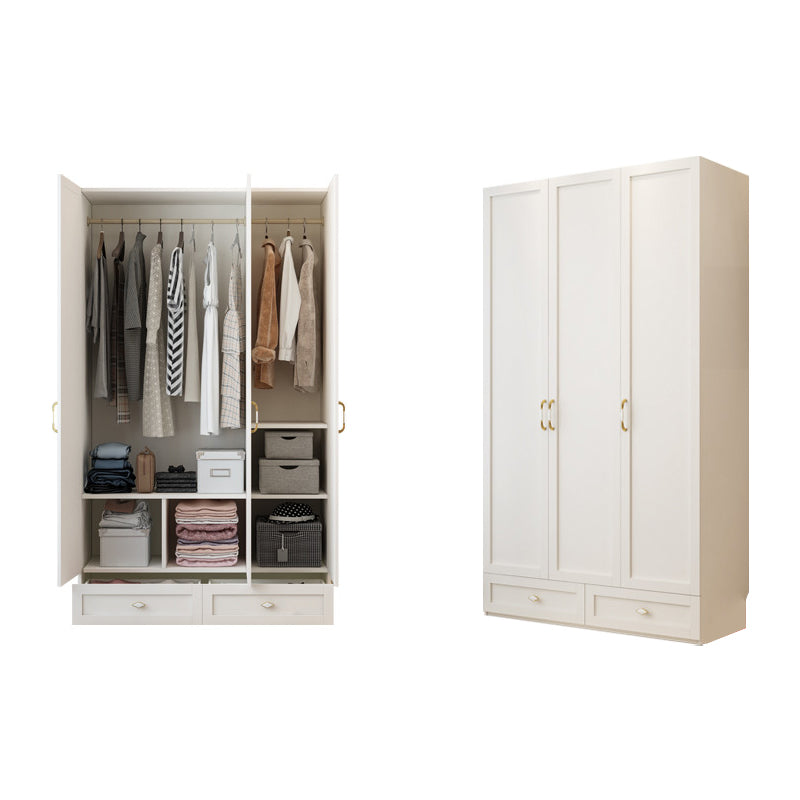 White Wardrobe Closet Engineered Wood Wardrobe Armoire with Drawer