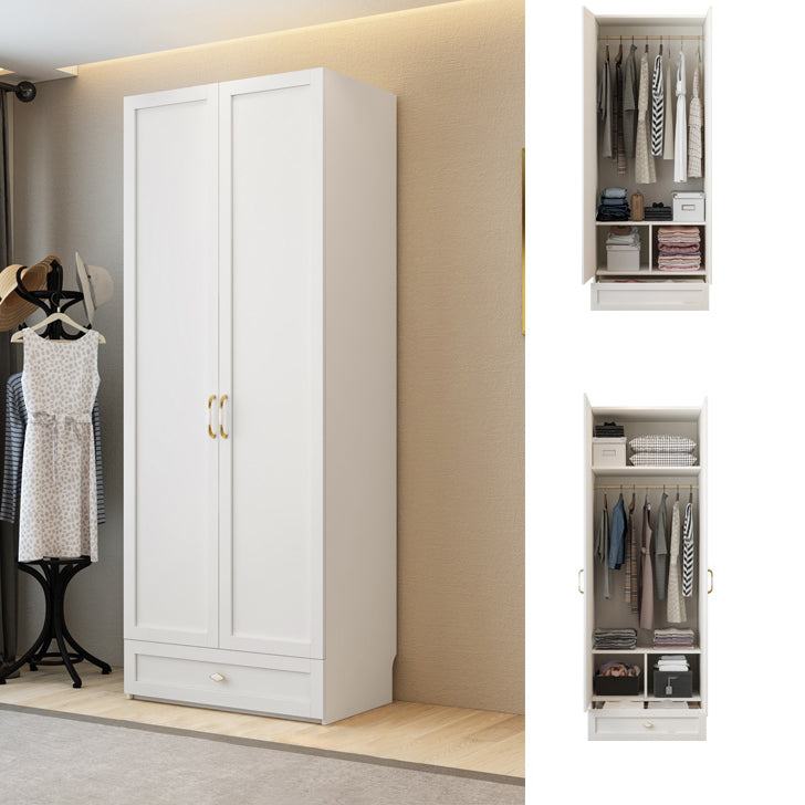 White Wardrobe Closet Engineered Wood Wardrobe Armoire with Drawer