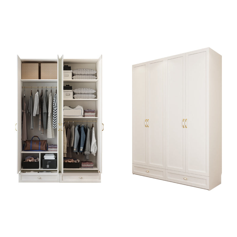 White Wardrobe Closet Engineered Wood Wardrobe Armoire with Drawer