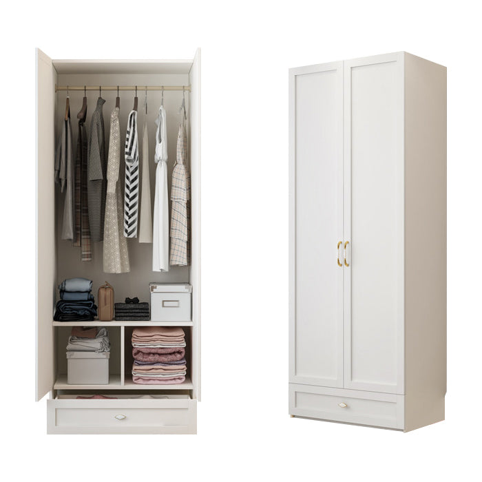 White Wardrobe Closet Engineered Wood Wardrobe Armoire with Drawer