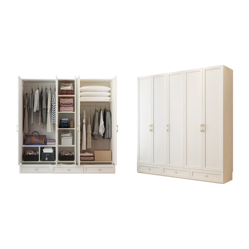 White Wardrobe Closet Engineered Wood Wardrobe Armoire with Drawer