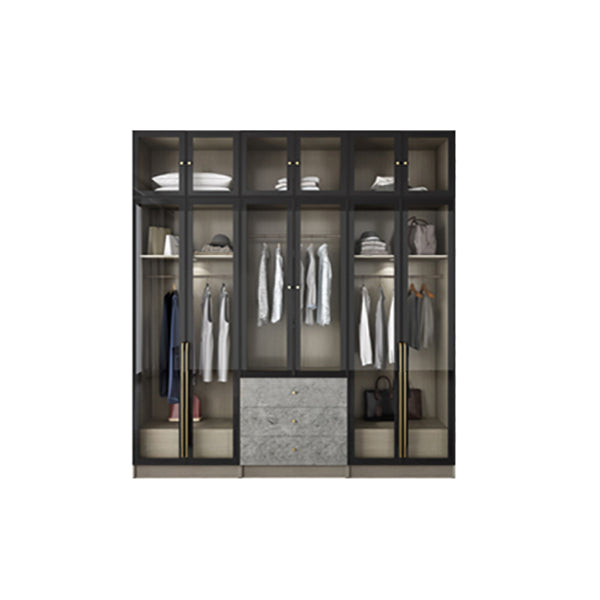 Contemporary Style Wardrobe Gray Colour Glass Wardrobe Closet