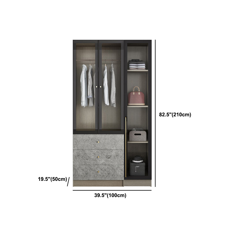 Contemporary Style Wardrobe Gray Colour Glass Wardrobe Closet