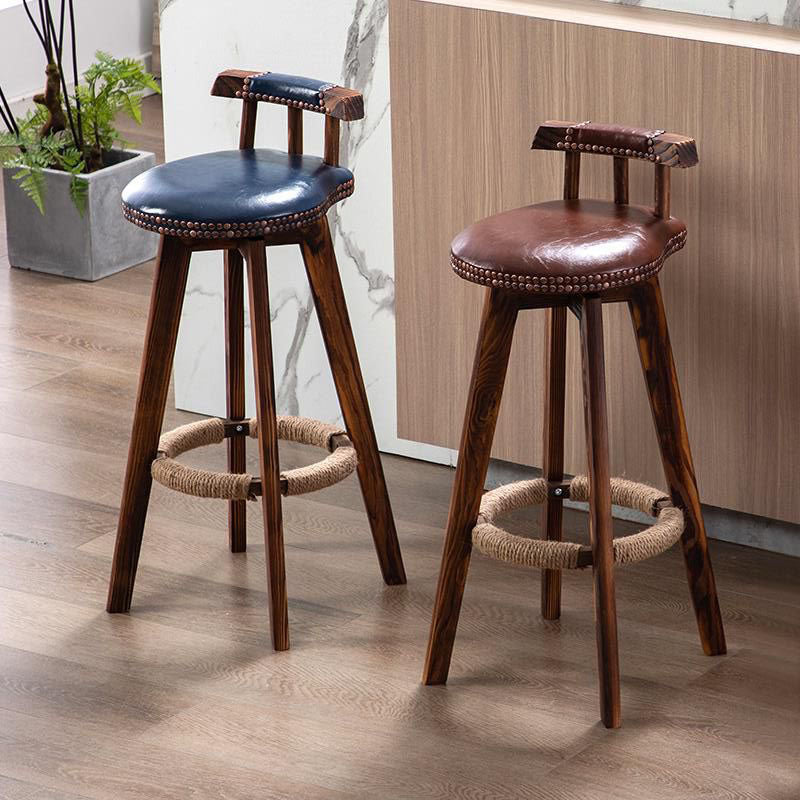Scandinavian Wood Stool Faux Leather Counter Stool in Matte Finish
