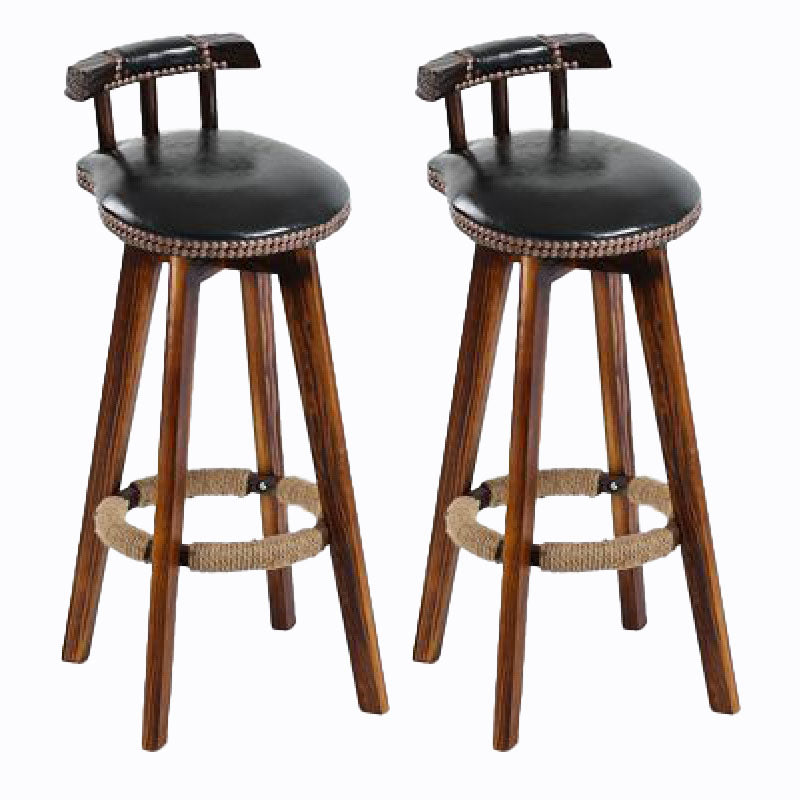 Scandinavian Wood Stool Faux Leather Counter Stool in Matte Finish