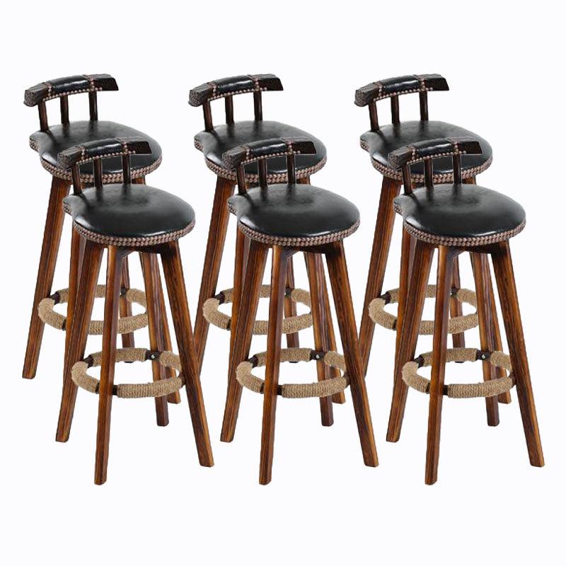 Scandinavian Wood Stool Faux Leather Counter Stool in Matte Finish