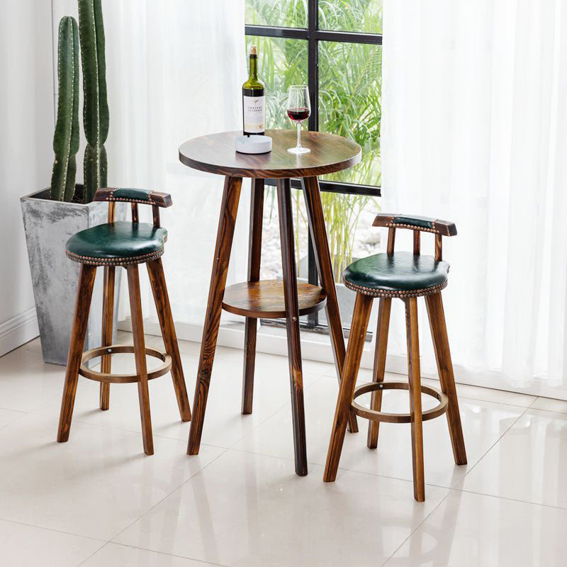 Scandinavian Wood Stool Faux Leather Counter Stool in Matte Finish
