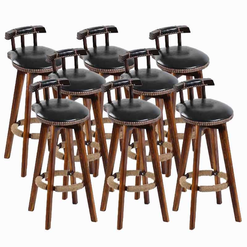 Scandinavian Wood Stool Faux Leather Counter Stool in Matte Finish