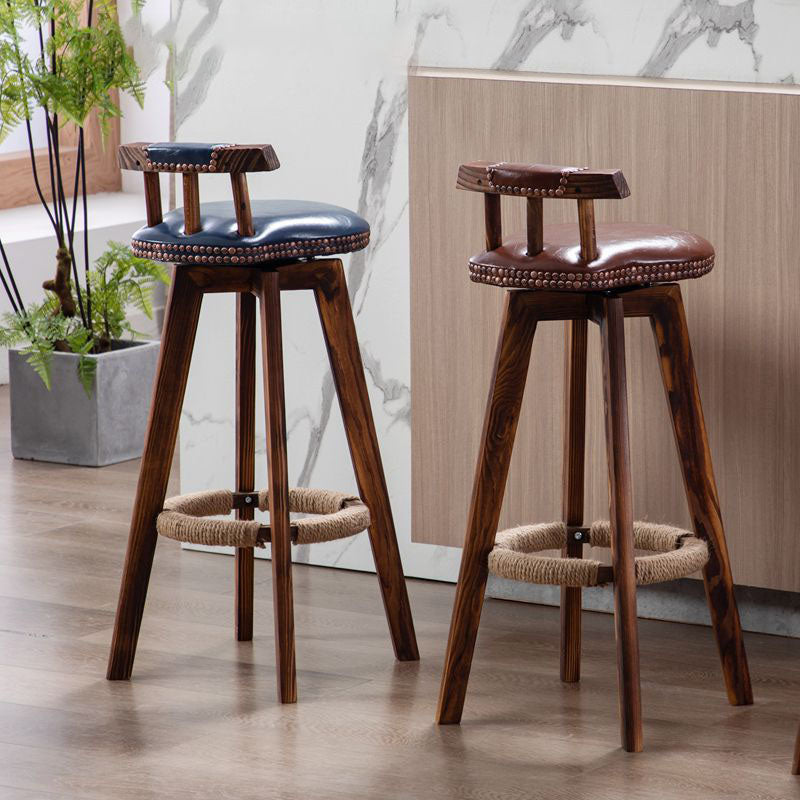 Scandinavian Wood Stool Faux Leather Counter Stool in Matte Finish