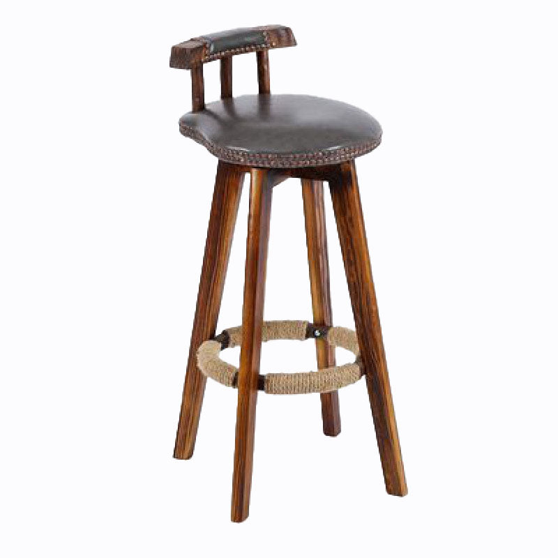Scandinavian Wood Stool Faux Leather Counter Stool in Matte Finish