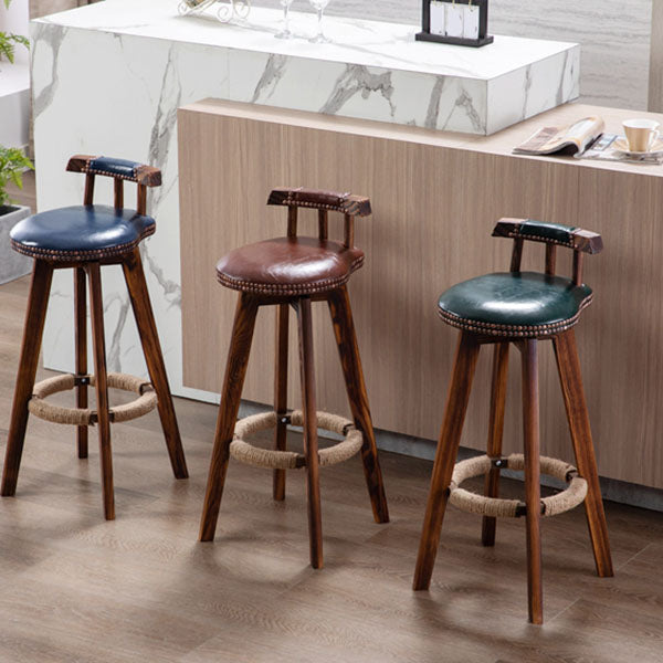 Scandinavian Wood Stool Faux Leather Counter Stool in Matte Finish