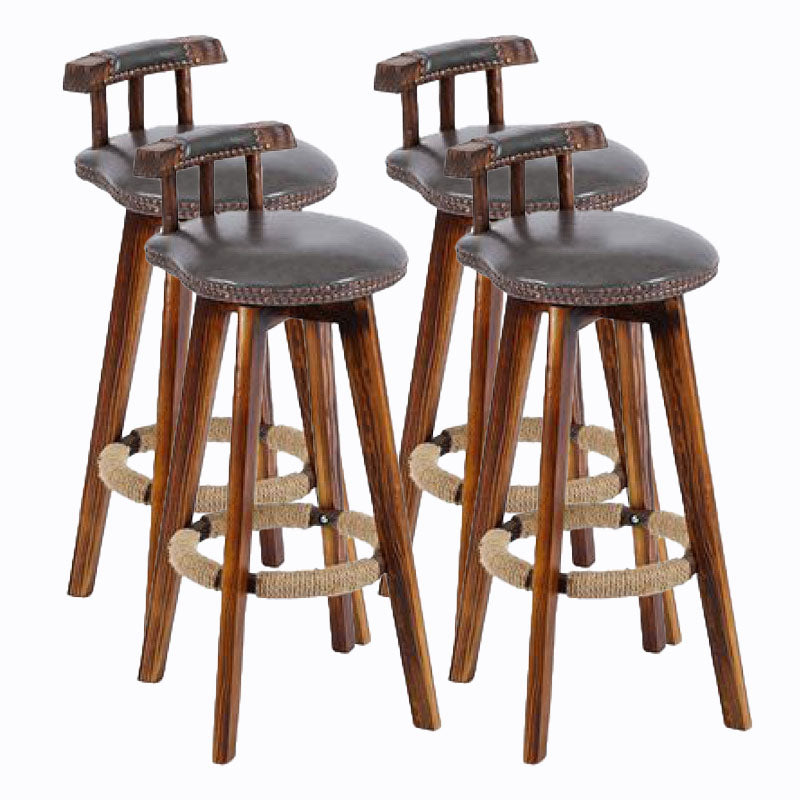 Scandinavian Wood Stool Faux Leather Counter Stool in Matte Finish