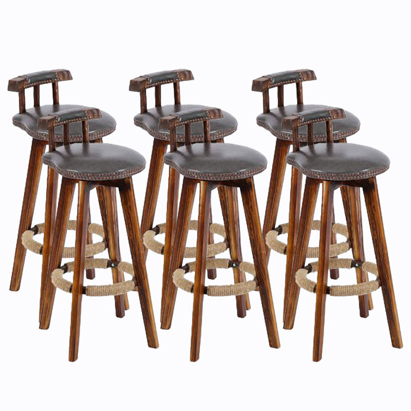 Scandinavian Wood Stool Faux Leather Counter Stool in Matte Finish