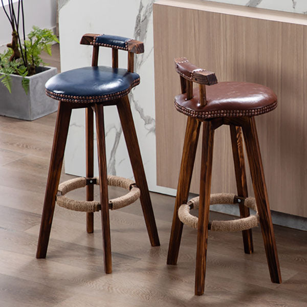 Scandinavian Wood Stool Faux Leather Counter Stool in Matte Finish
