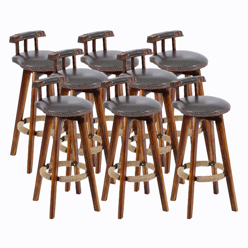 Scandinavian Wood Stool Faux Leather Counter Stool in Matte Finish