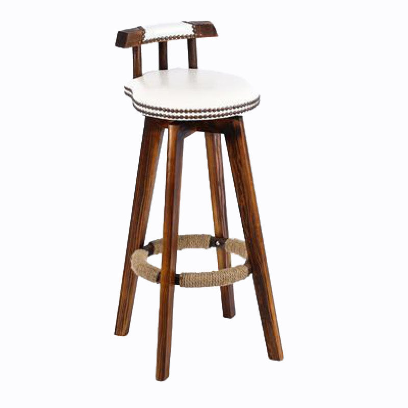 Scandinavian Wood Stool Faux Leather Counter Stool in Matte Finish
