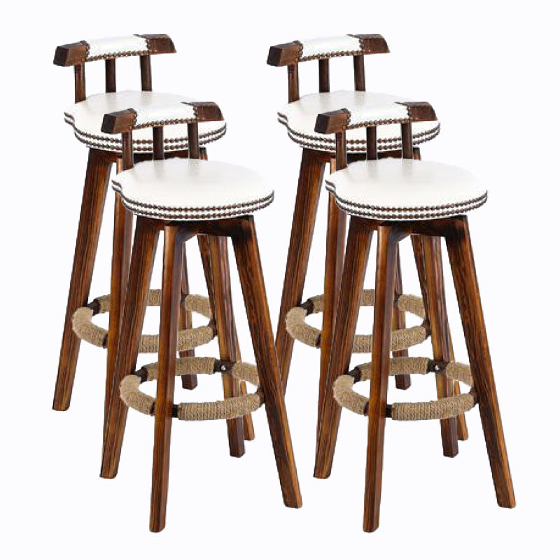 Scandinavian Wood Stool Faux Leather Counter Stool in Matte Finish