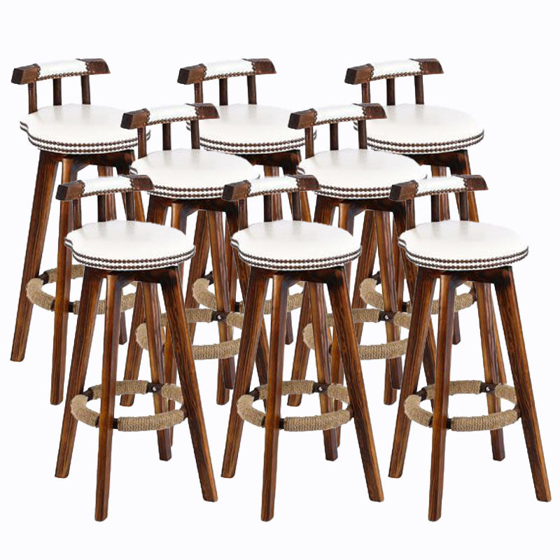 Scandinavian Wood Stool Faux Leather Counter Stool in Matte Finish