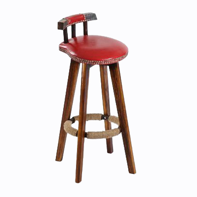 Scandinavian Wood Stool Faux Leather Counter Stool in Matte Finish