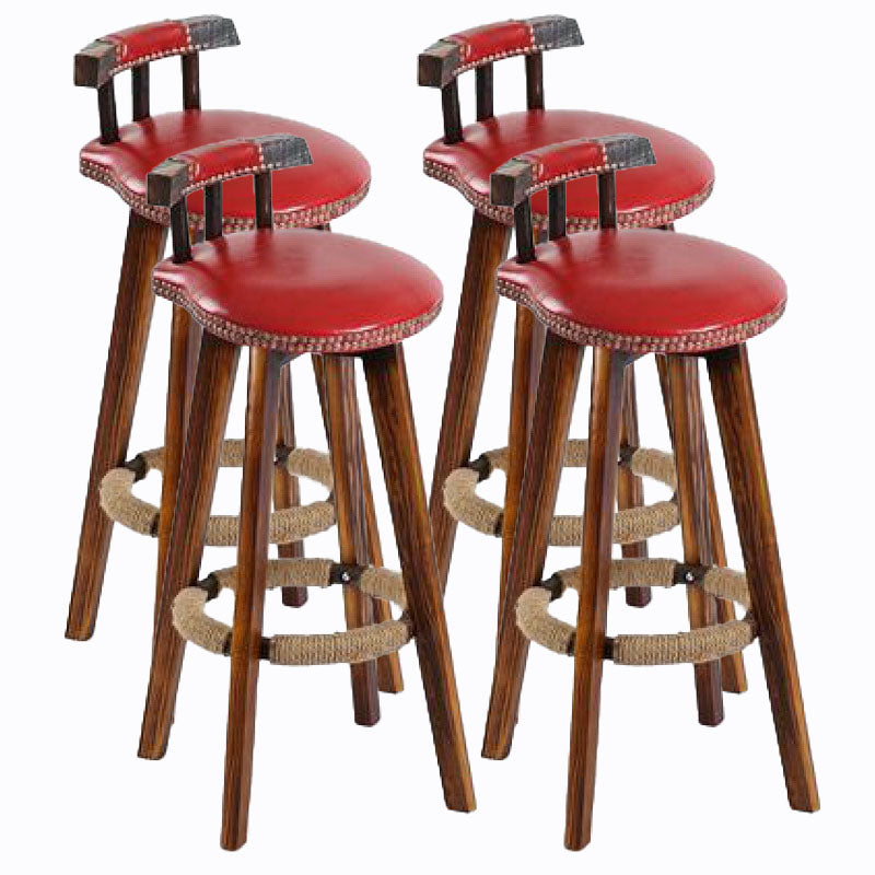 Scandinavian Wood Stool Faux Leather Counter Stool in Matte Finish