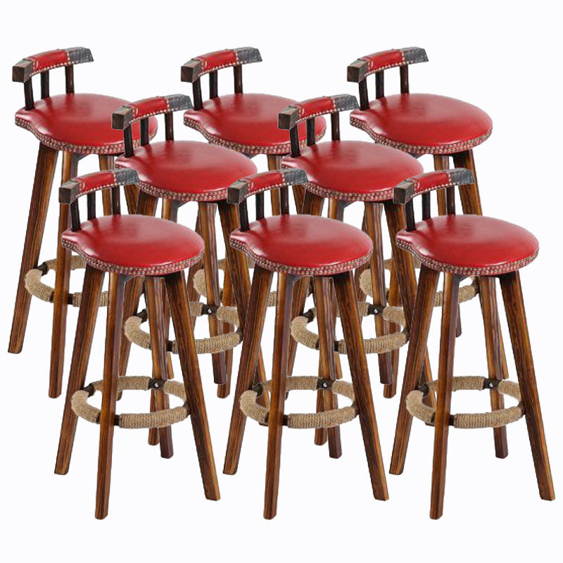 Scandinavian Wood Stool Faux Leather Counter Stool in Matte Finish