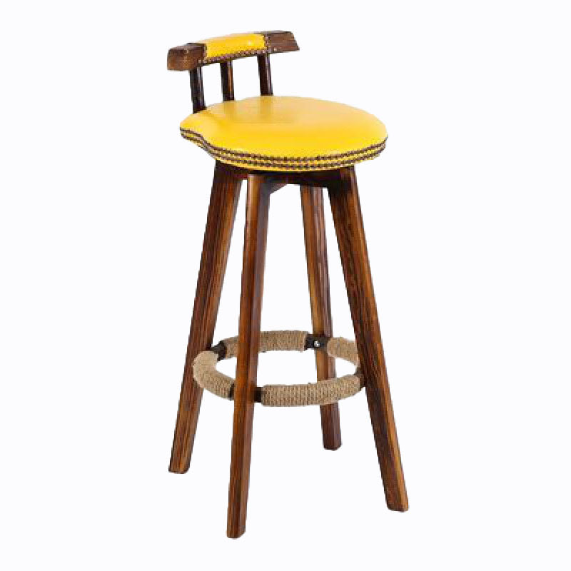 Scandinavian Wood Stool Faux Leather Counter Stool in Matte Finish