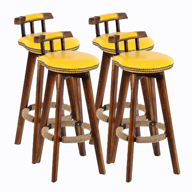 Scandinavian Wood Stool Faux Leather Counter Stool in Matte Finish