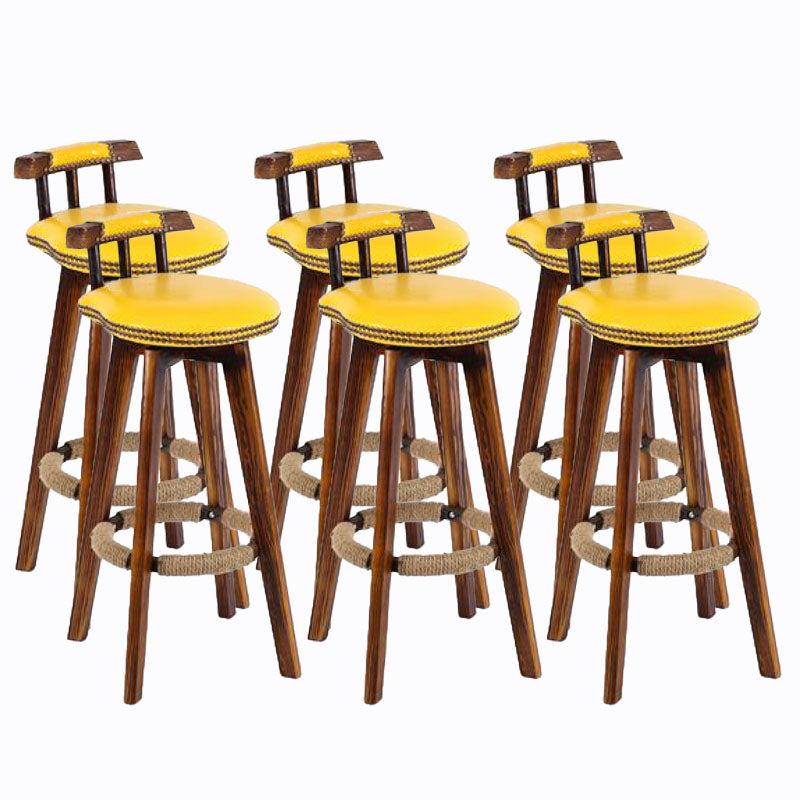 Scandinavian Wood Stool Faux Leather Counter Stool in Matte Finish