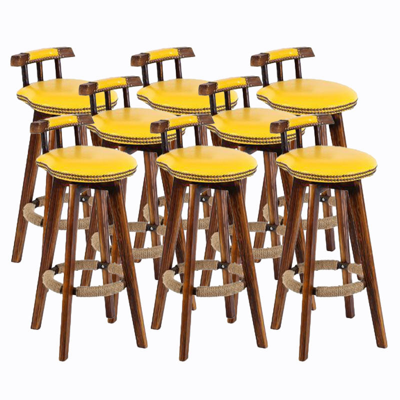 Scandinavian Wood Stool Faux Leather Counter Stool in Matte Finish