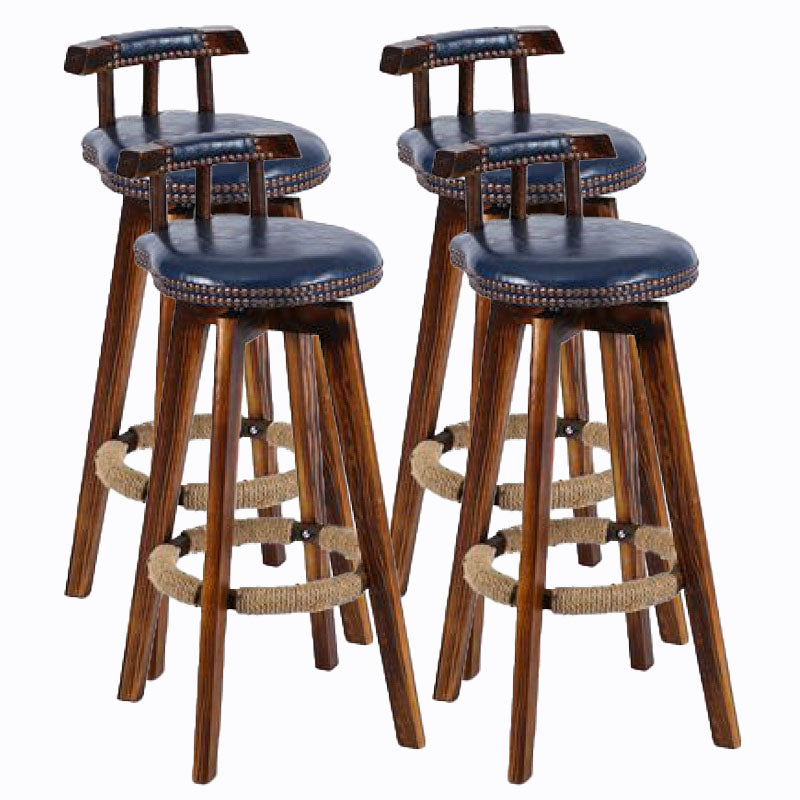 Scandinavian Wood Stool Faux Leather Counter Stool in Matte Finish