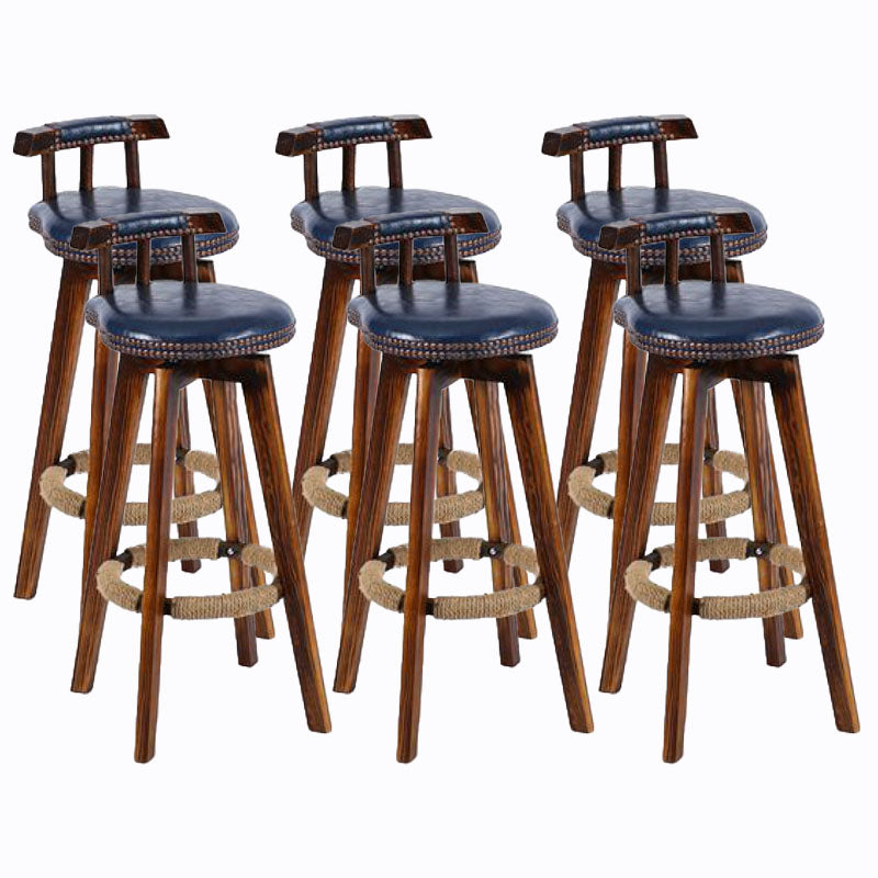 Scandinavian Wood Stool Faux Leather Counter Stool in Matte Finish