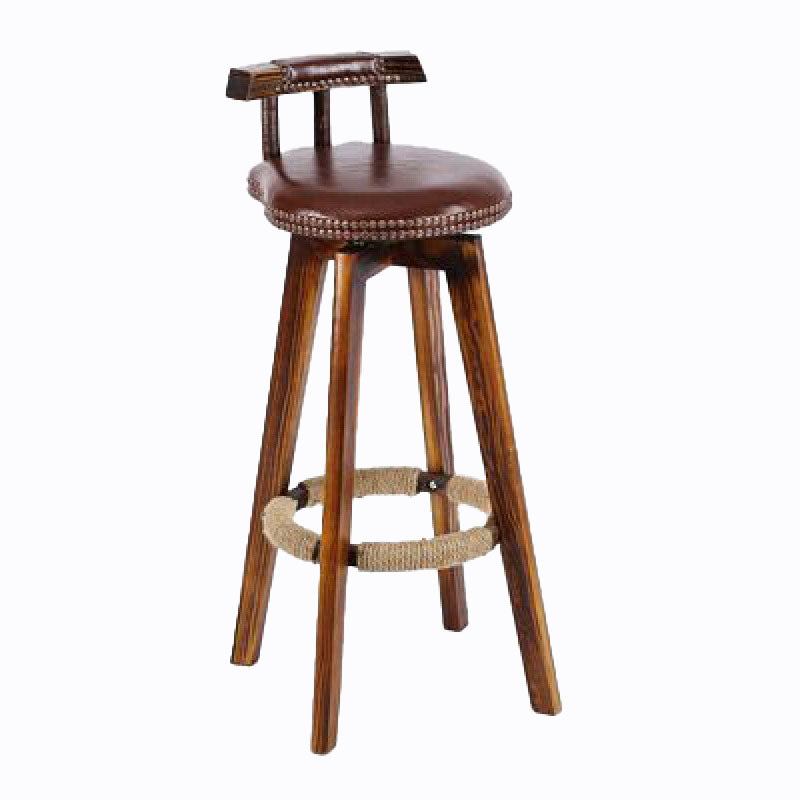 Scandinavian Wood Stool Faux Leather Counter Stool in Matte Finish