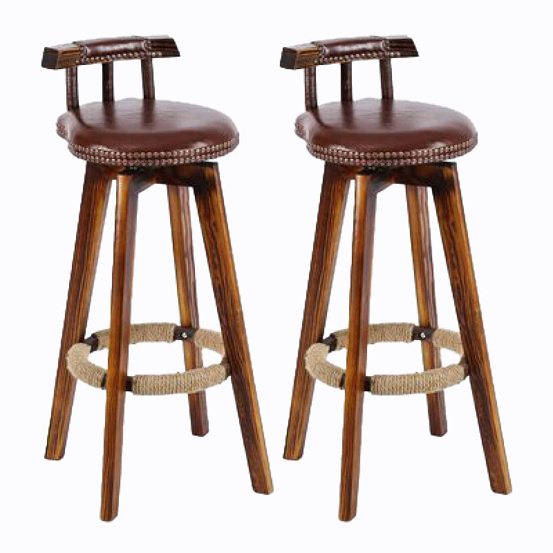 Scandinavian Wood Stool Faux Leather Counter Stool in Matte Finish