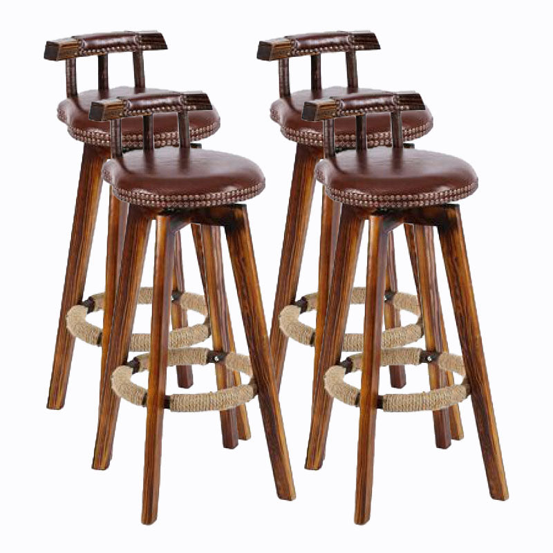 Scandinavian Wood Stool Faux Leather Counter Stool in Matte Finish