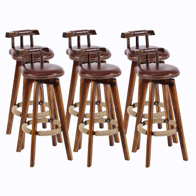 Scandinavian Wood Stool Faux Leather Counter Stool in Matte Finish