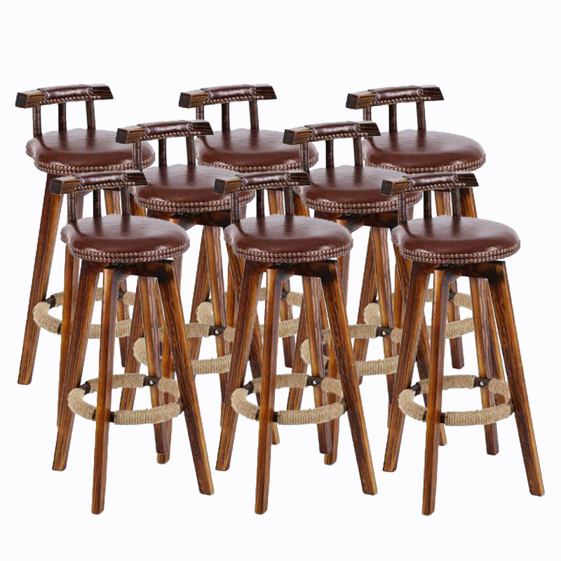 Scandinavian Wood Stool Faux Leather Counter Stool in Matte Finish