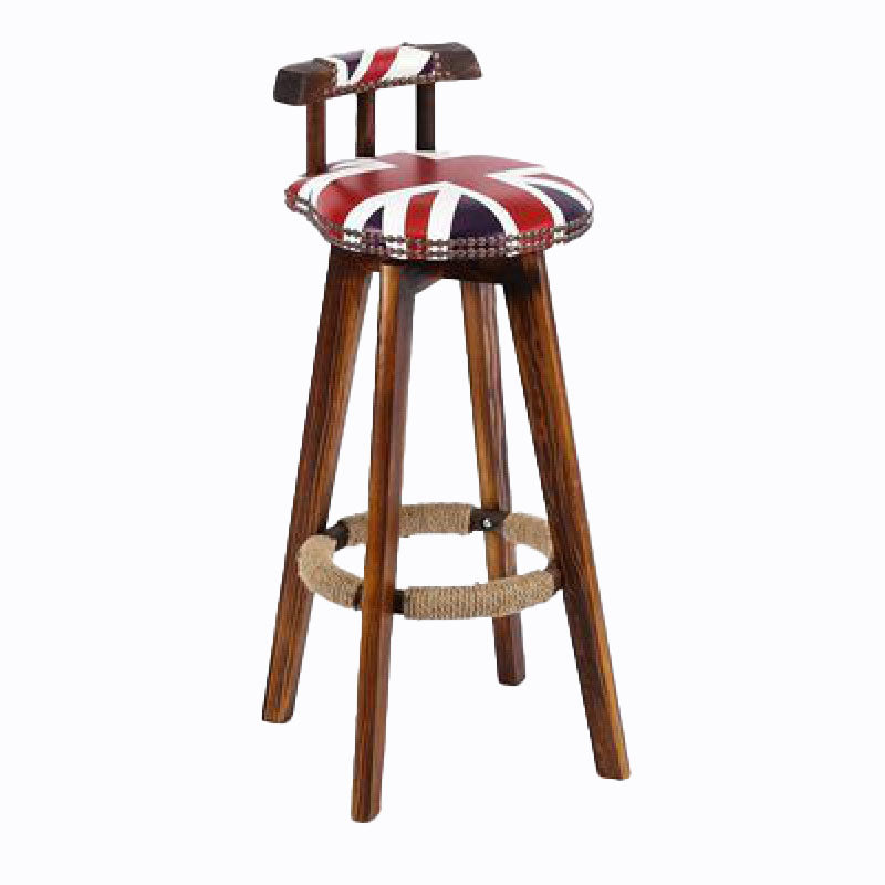 Scandinavian Wood Stool Faux Leather Counter Stool in Matte Finish