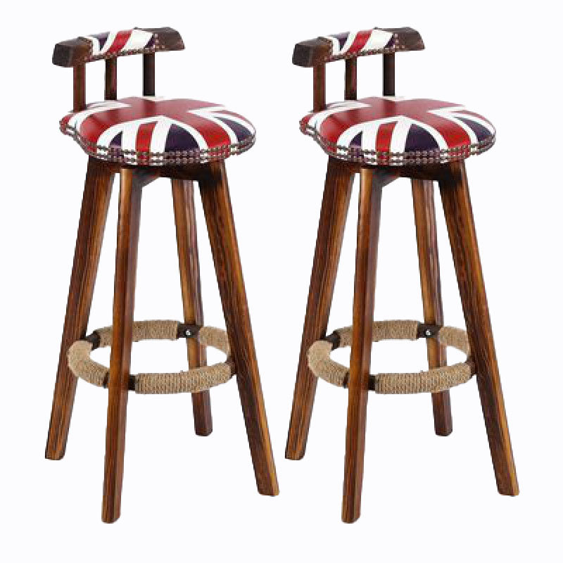 Scandinavian Wood Stool Faux Leather Counter Stool in Matte Finish