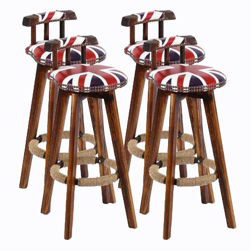 Scandinavian Wood Stool Faux Leather Counter Stool in Matte Finish