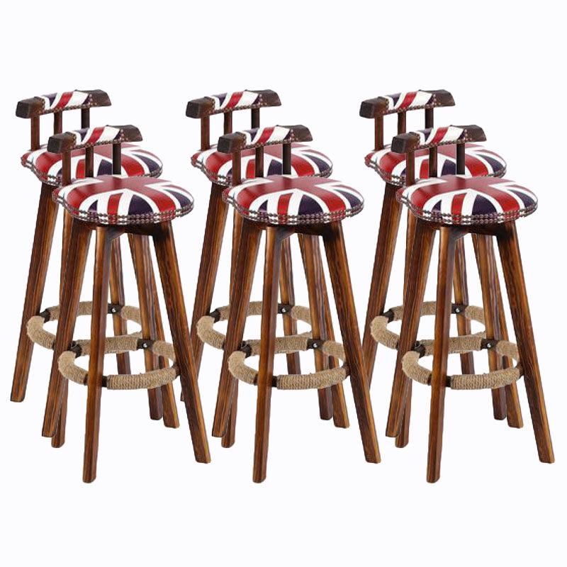 Scandinavian Wood Stool Faux Leather Counter Stool in Matte Finish