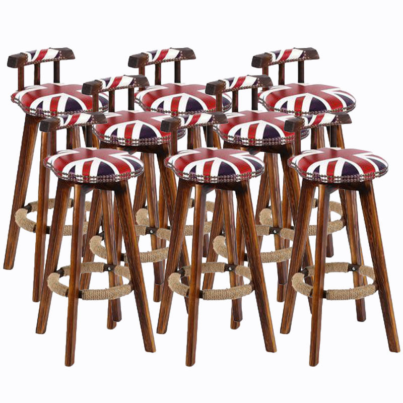 Scandinavian Wood Stool Faux Leather Counter Stool in Matte Finish