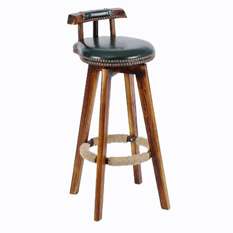 Scandinavian Wood Stool Faux Leather Counter Stool in Matte Finish