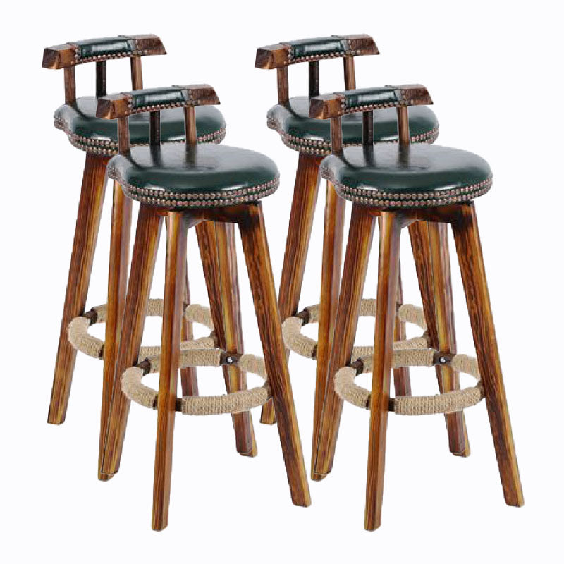 Scandinavian Wood Stool Faux Leather Counter Stool in Matte Finish