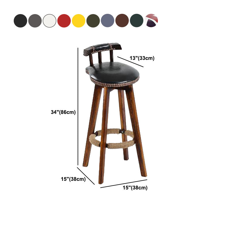Scandinavian Wood Stool Faux Leather Counter Stool in Matte Finish
