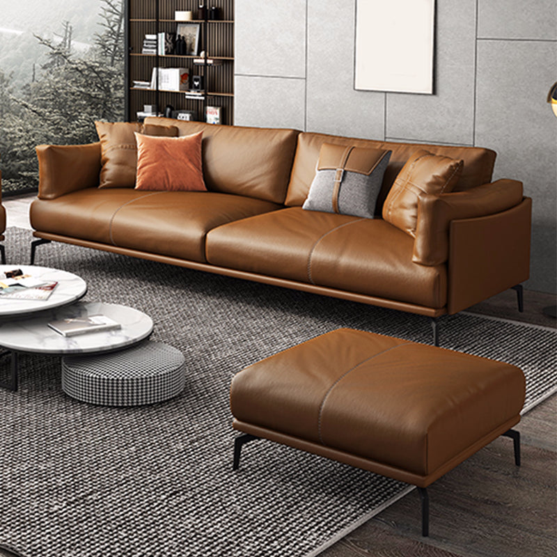 Contemporary Brown Cushions Standard Pillow Top Arm Genuine Leather Sofa